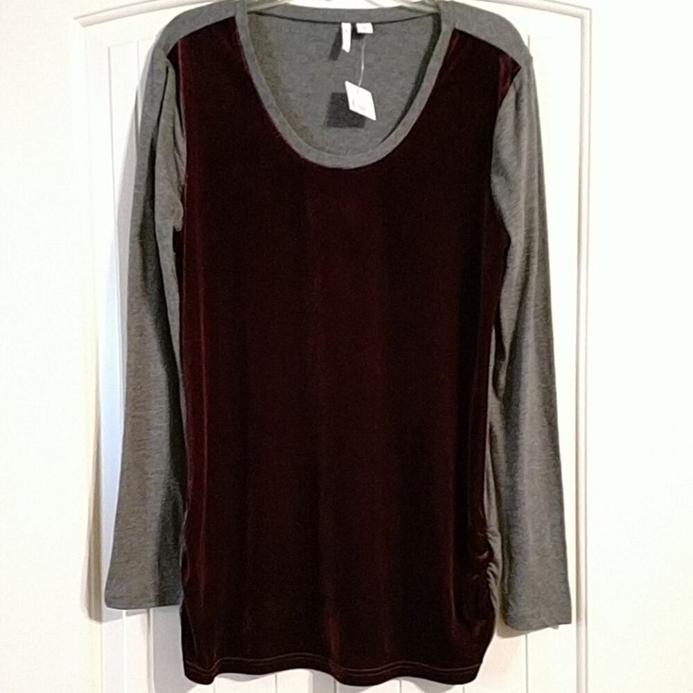 Cato wine velour and gray knit top size large